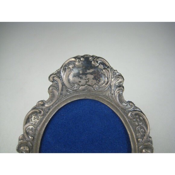 Antique Silver 800 Ornate Oval Picture Frame Blue Velvet Table Top Easel 1920s - Picture 5 of 14
